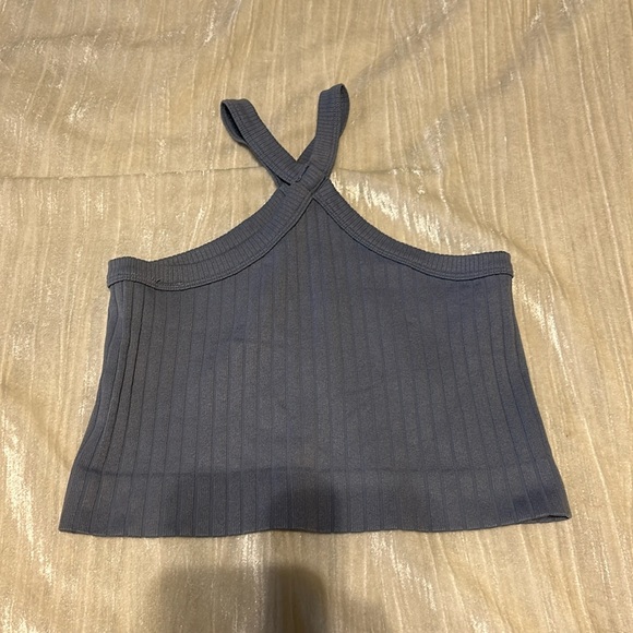 Tops | Mod On Trend Blue Crop Top High Neck Crossover | Poshmark